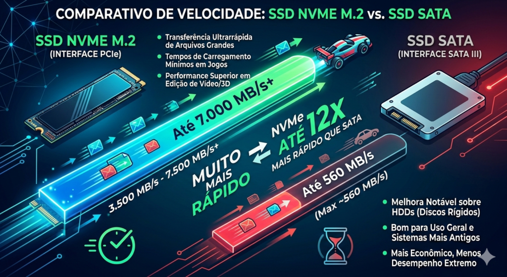 ssd nvme m.2 vs ssd sata diferença de velocidade