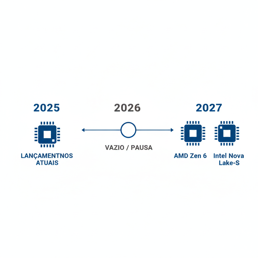 Timeline do adiamento do Zen 6 e Nova Lake — lançamentos AMD e Intel entre 2025 e 2027