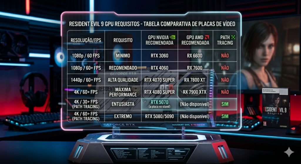 Resident Evil 9 GPU requisitos — tabela comparativa de placas de vídeo