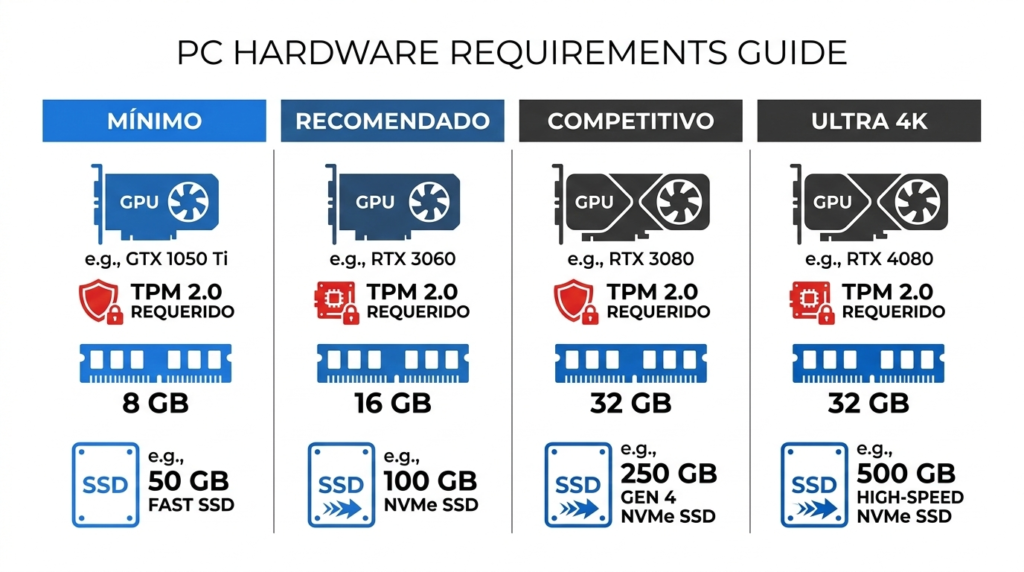Black Ops 7 requisitos PC tabela — mínimo recomendado competitivo e Ultra 4K