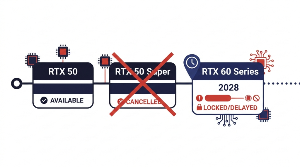 nvidia roadmap rtx 50 super cancelada rtx 60 rubin 2028