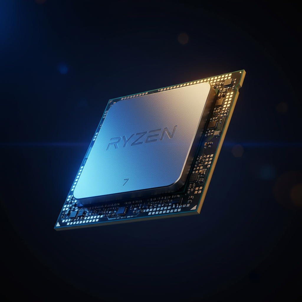 Ryzen 7 9700X review 2026 - processador AMD Zen 5 sobre fundo escuro tech